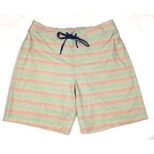 Southern Tide Seven Seas L Board Shorts Swim Trunks Aqua Pink Stripe 35 x 8.5"